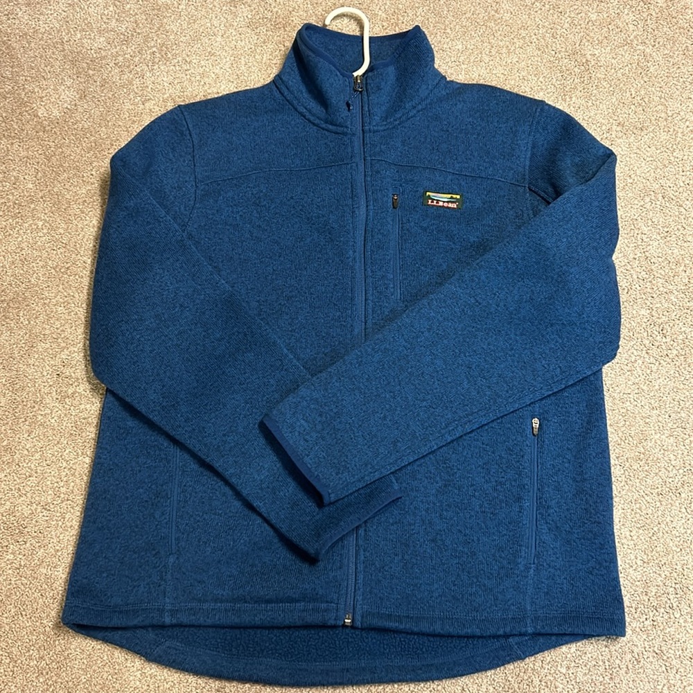 Men's L.L.Bean Sweater Fleece Full Zip Jacket, Large, Blue, Excellent Condition
